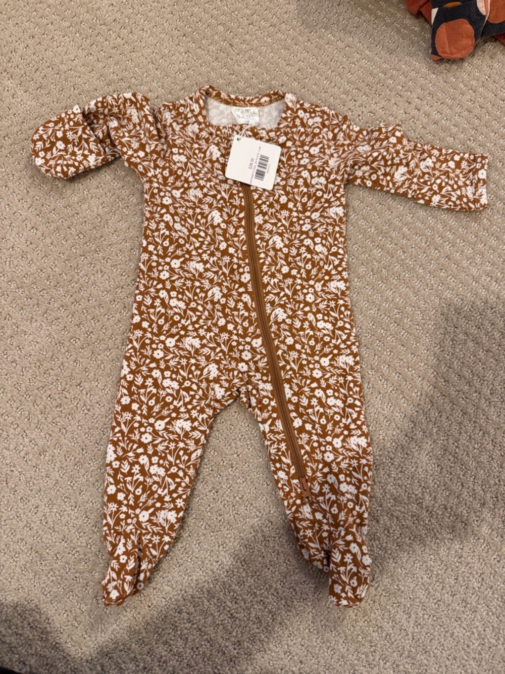 Toddler Rust Floral Footed One-Piece Pajamas with Zip Closure